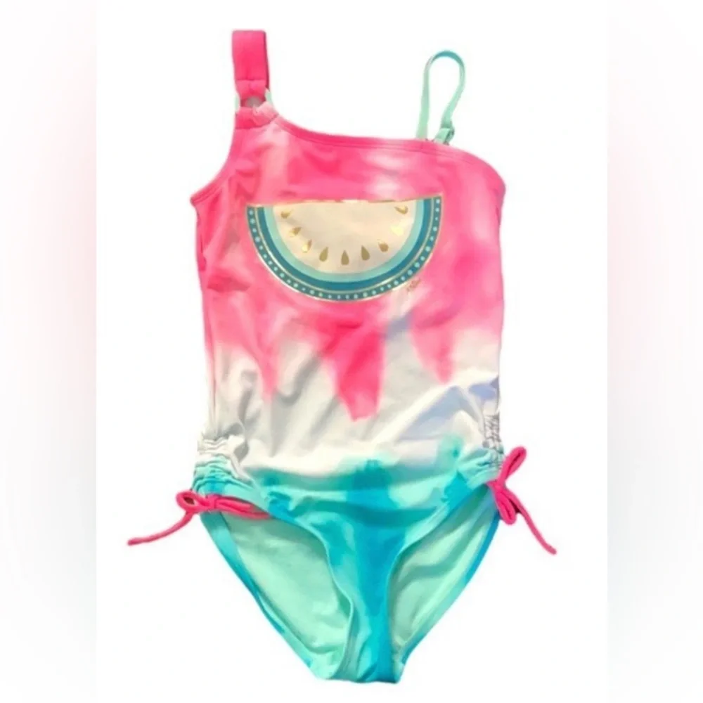 NWT JUSTICE WATERMELON TIE DYE COLOR CHANGING 1PC SWIMSUIT | Size 14 & 7